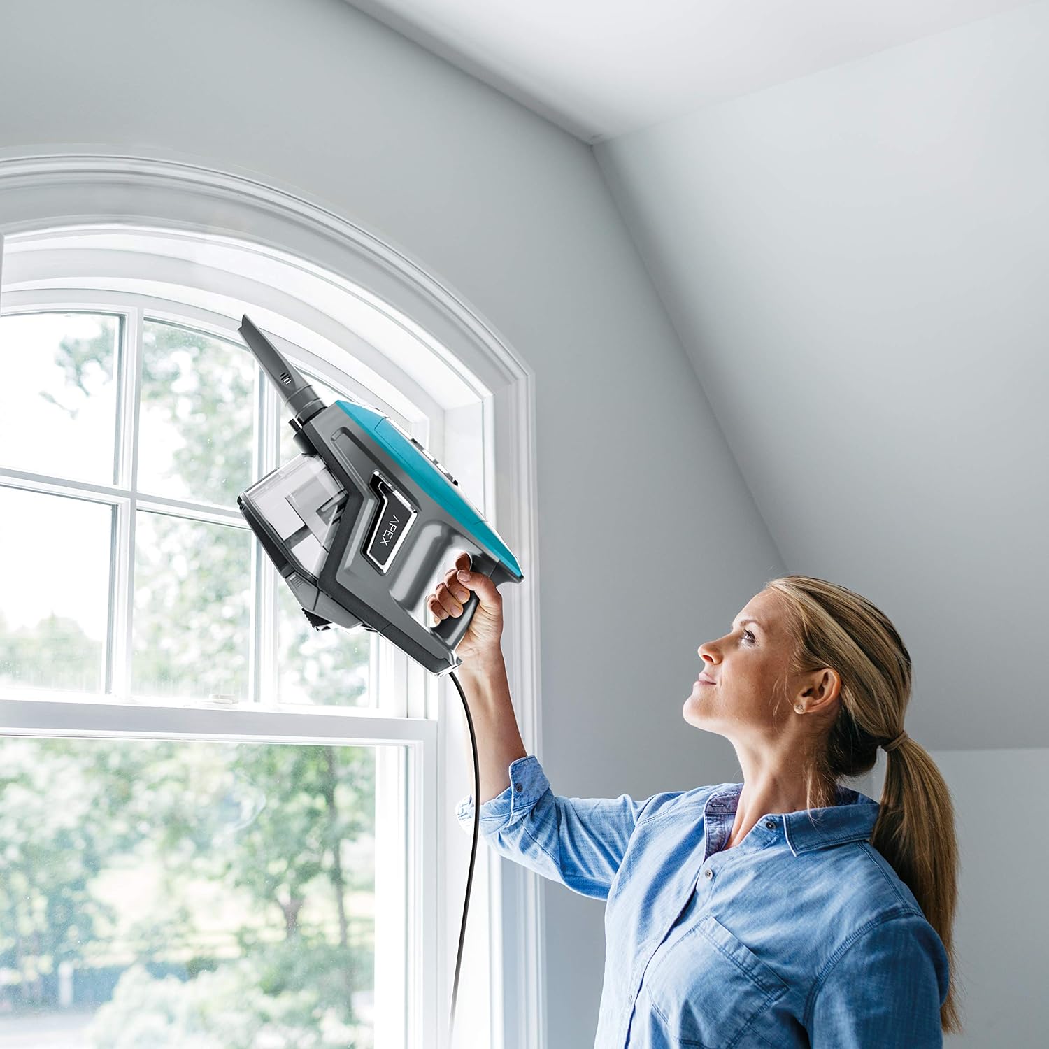 Shark ZS360 APEX Corded Stick Vacuum with DuoClean and Self-Cleaning Brusholl, Precision Duster, Crevice and Pet Multi-Tool, Forest Mist Blue, 10.2 in L x 9.8 in W x 46.4 in H