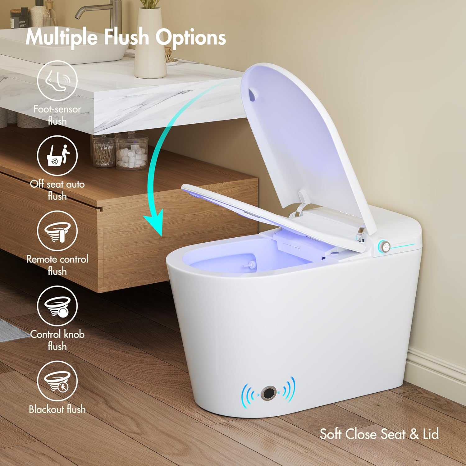 Smart Toilet with Bidet Built in, Eridanus One Piece Bidet Toilet for Bathrooms, Warm Water Wash & Dryer, Foot Sensor Flush, Elongated Heated Seat, Auto Open/Close with Digital Display, White