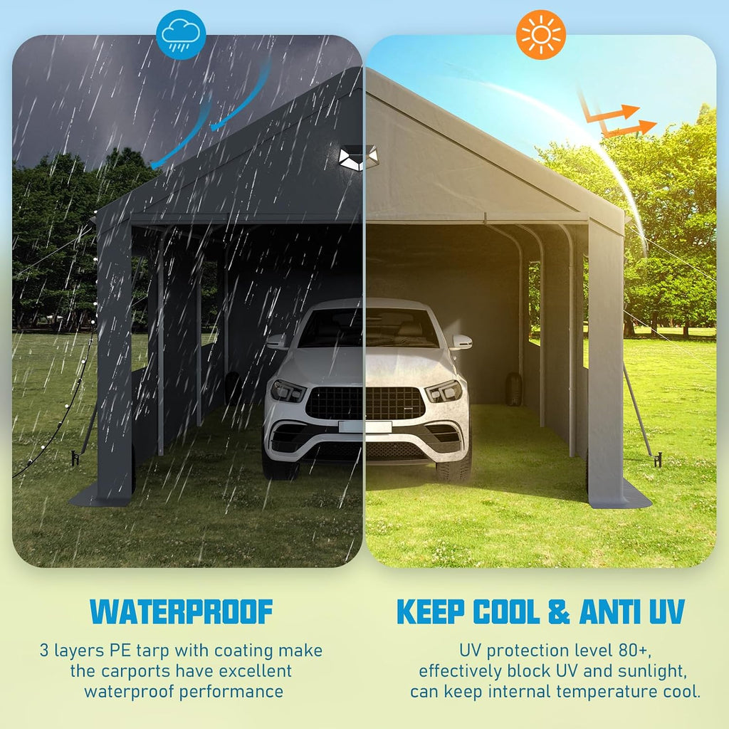 Carports Canopy Heavy Duty, Portable Garage with Sidewalls (10x16, Grey)