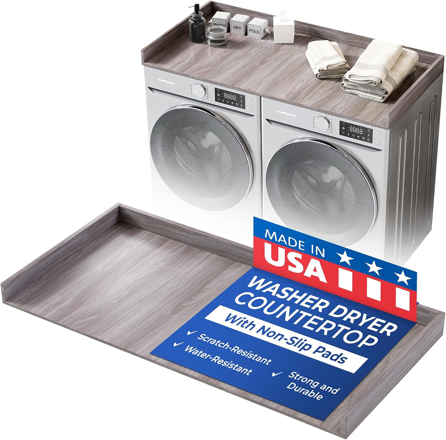 OfficeSimpli Washer Dryer Countertop, Made in USA, Non-Slip Pads, Laundry Room Wood Topper, Washer Dryer Cover for Top, Laundry Countertop, Laminate Finish (Iconic Maple, Standard (27.5' x 54'))