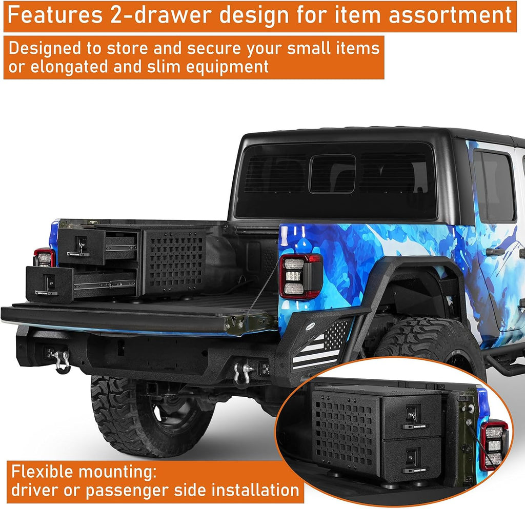 Hooke Road Truck Bed Drawer System Tool Box for Toyota Tacoma, Jeep Gladiator JT, Chevy Colorado & GMC Canyon, Vehicle Bed Side Storage Toolbox with MOLLE Panel