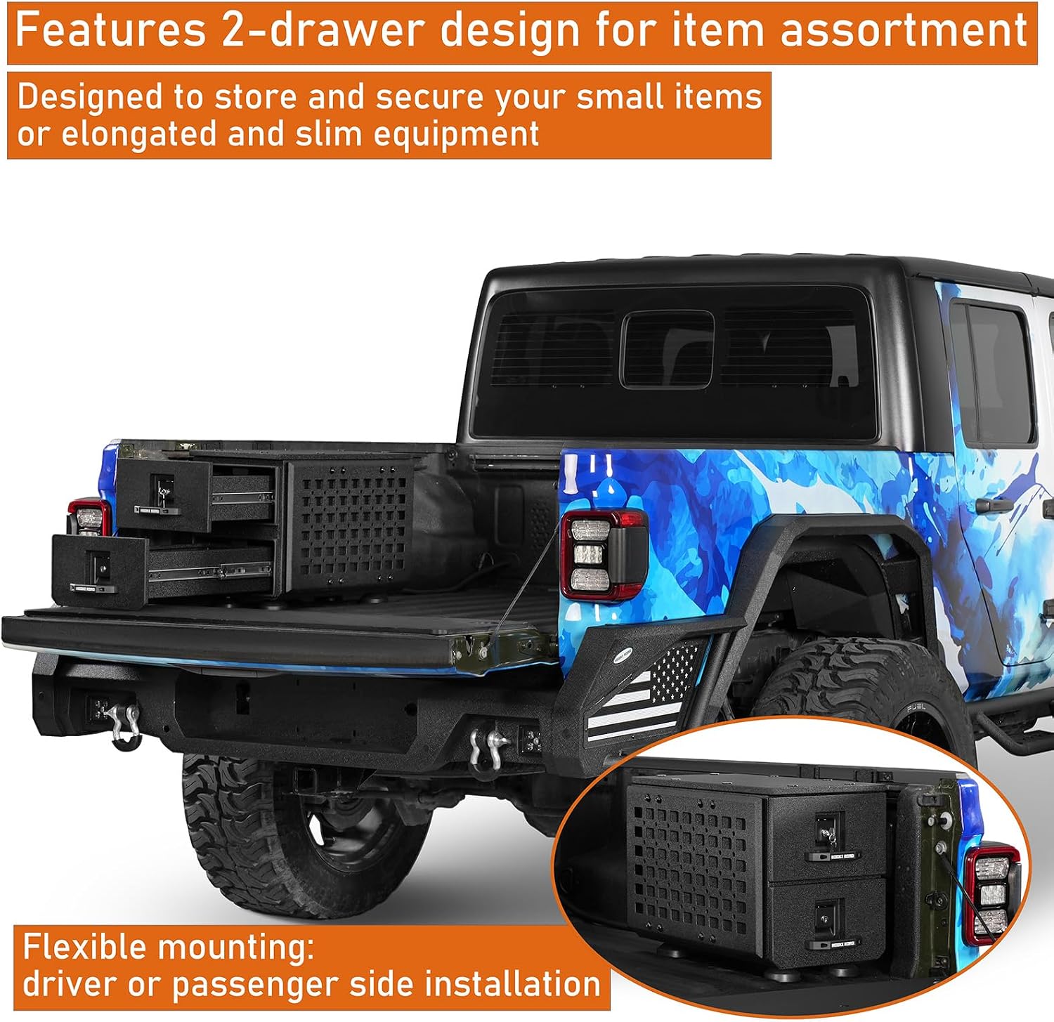 Hooke Road Truck Bed Drawer System Tool Box for Toyota Tacoma, Jeep Gladiator JT, Chevy Colorado & GMC Canyon, Vehicle Bed Side Storage Toolbox with MOLLE Panel