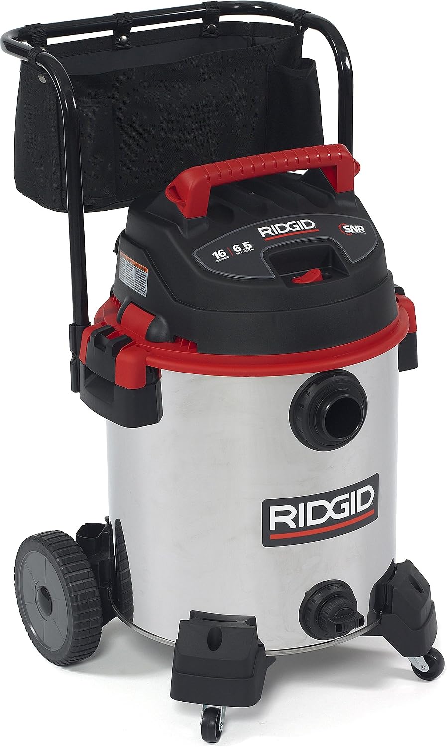 RIDGID 50353 1610RV Stainless Steel 16-Gal. Wet Dry Shop Vacuum with Cart, 6.5 Peak HP Motor, Large Wheels, Pro Hose, Drain, and Blower Port, Red