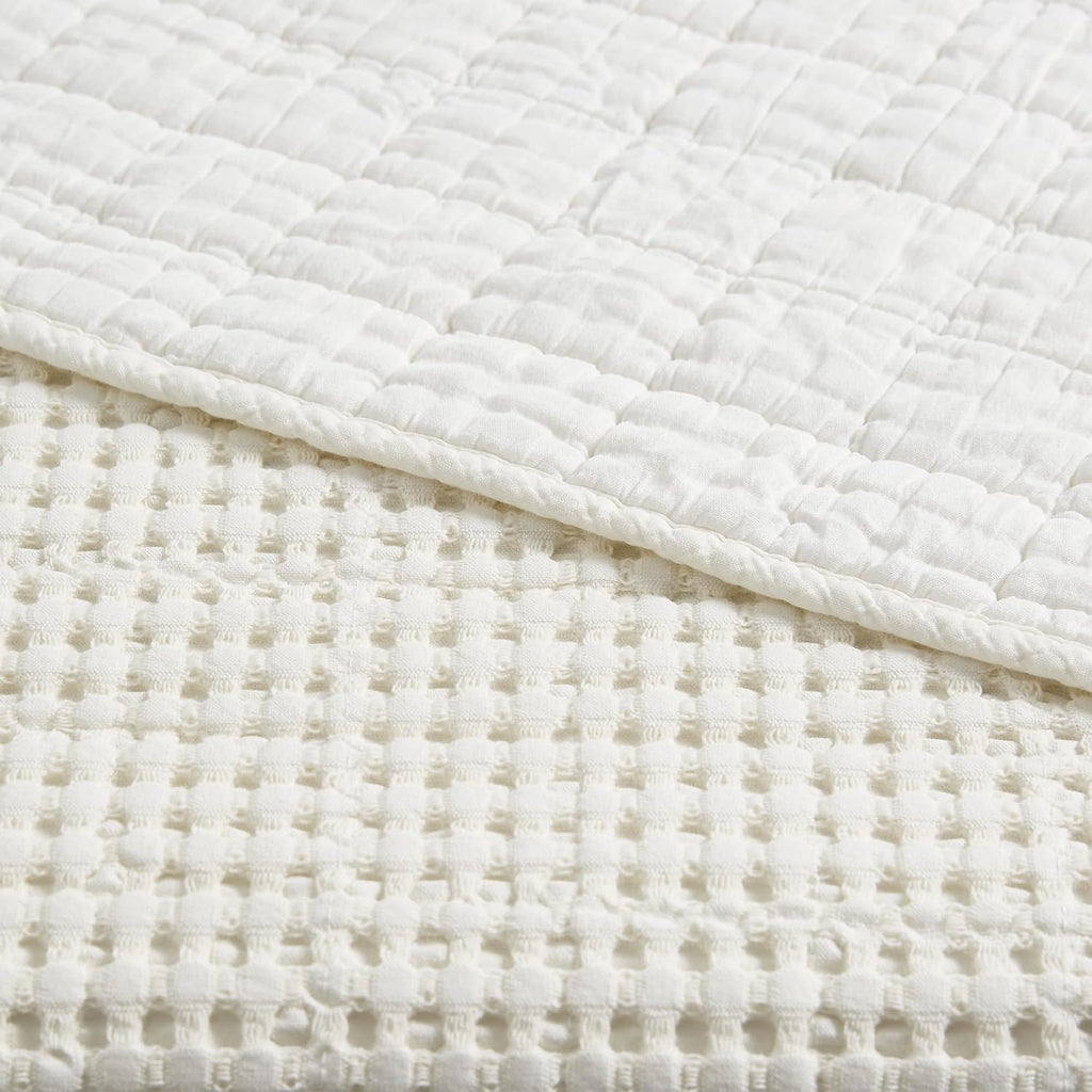 Levtex Home Mills Waffle Full/Queen Quilt Set (88x92in) with 2 Pillow Shams (26x20in) - Cream - Cotton Waffle Full/Queen Size Quilt Bedding Set - Lightweight, Soft, Pre-Washed