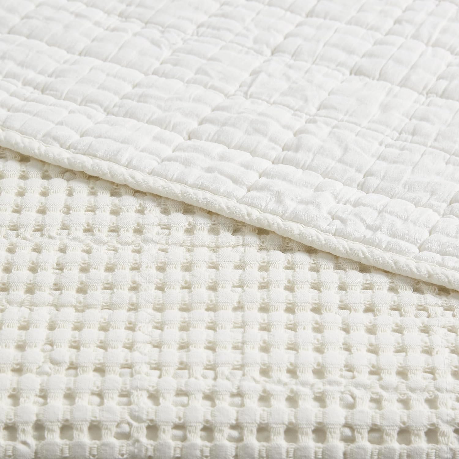 Levtex Home Mills Waffle Full/Queen Quilt Set (88x92in) with 2 Pillow Shams (26x20in) - Cream - Cotton Waffle Full/Queen Size Quilt Bedding Set - Lightweight, Soft, Pre-Washed