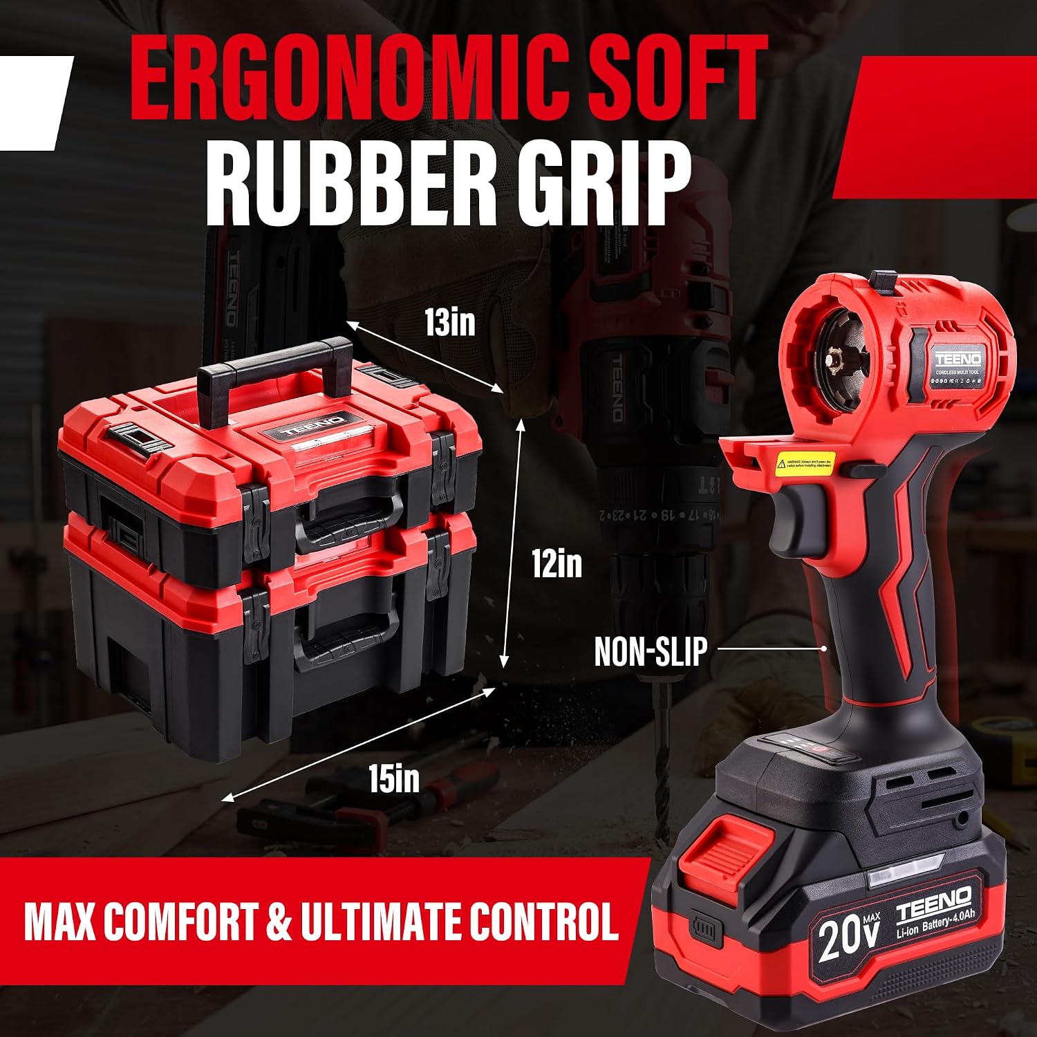 TEENO 20V MAX Brushless Power Tool Combo Kit, 9-in-1 Cordless Interchangeable Multi-Tool Set (Drill, Impact, Grinder, Sander, Circular, Chain & Reciprocating Saws, Blower, Washer), 2x 4.0Ah Batteries