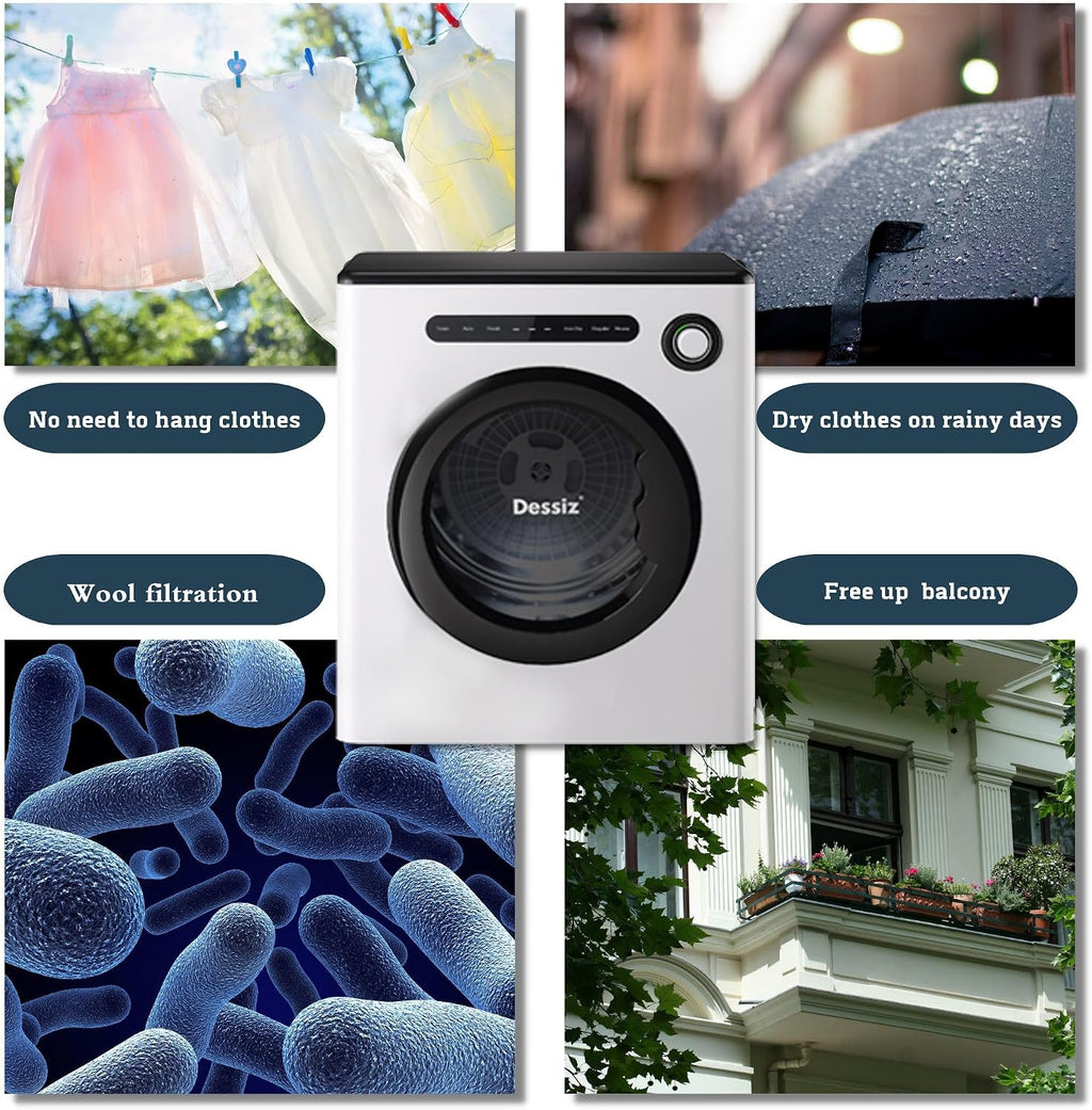 Dessiz 1.6 Cu.Ft.,11LBS Compact Dryer 950W Portable Clothes Dryer Machine with Stainless Steel Drum and Exhaust Hose,Dryer for RVs, Apartments,Dorm Rooms- Quiet, Sturdy,Easy to Use and LED Display
