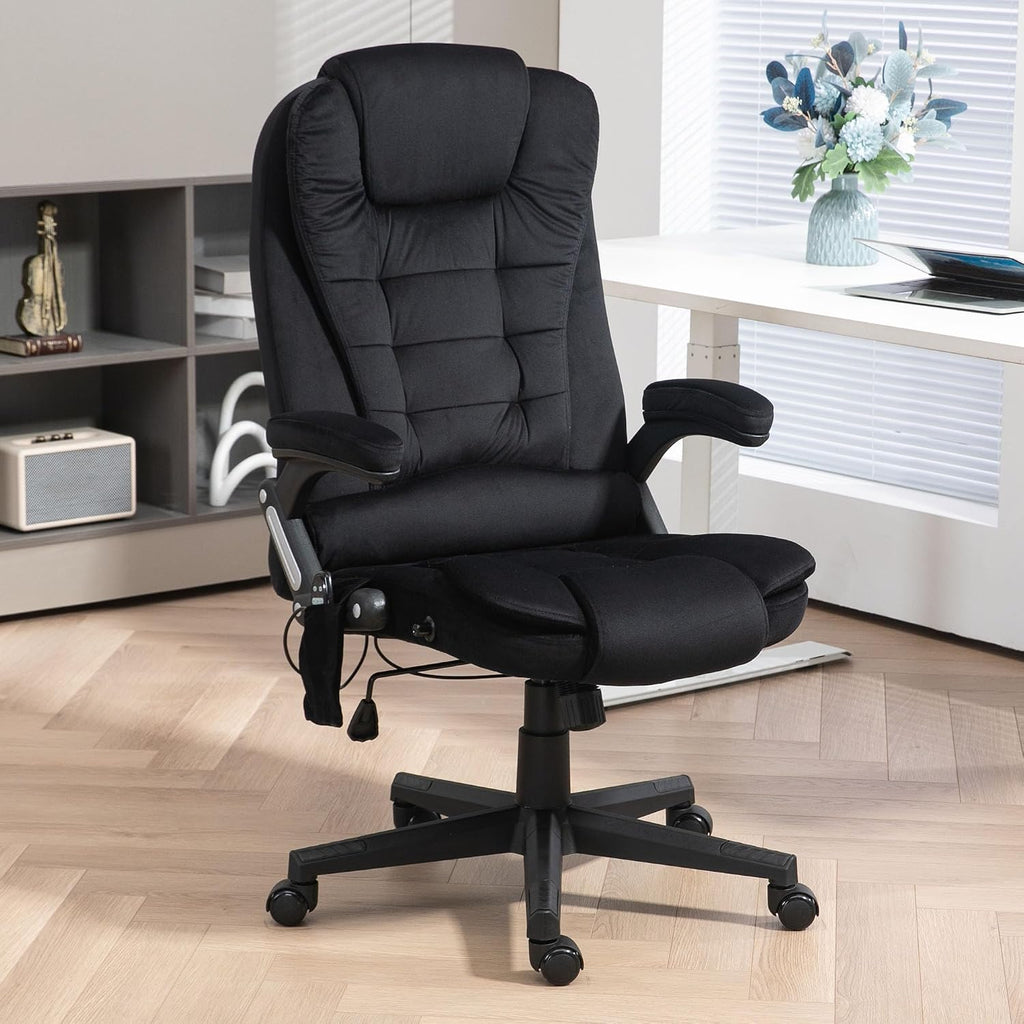 HOMCOM Executive Office Chair with 6 Points Vibration Massage and Heated Lumbar Support, Velvet High Back Computer Chair with Reclining Backrest, Tilt Function and Padded Armrests, Black