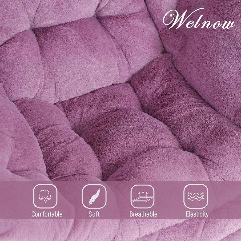 Welnow Lazy Chair with Ottoman, Modern Accent Chair with Armrests and a Side Pocket, Leisure Sofa Armchair Set, Reading Armchair with Footrest for Small Space, Plush Purple