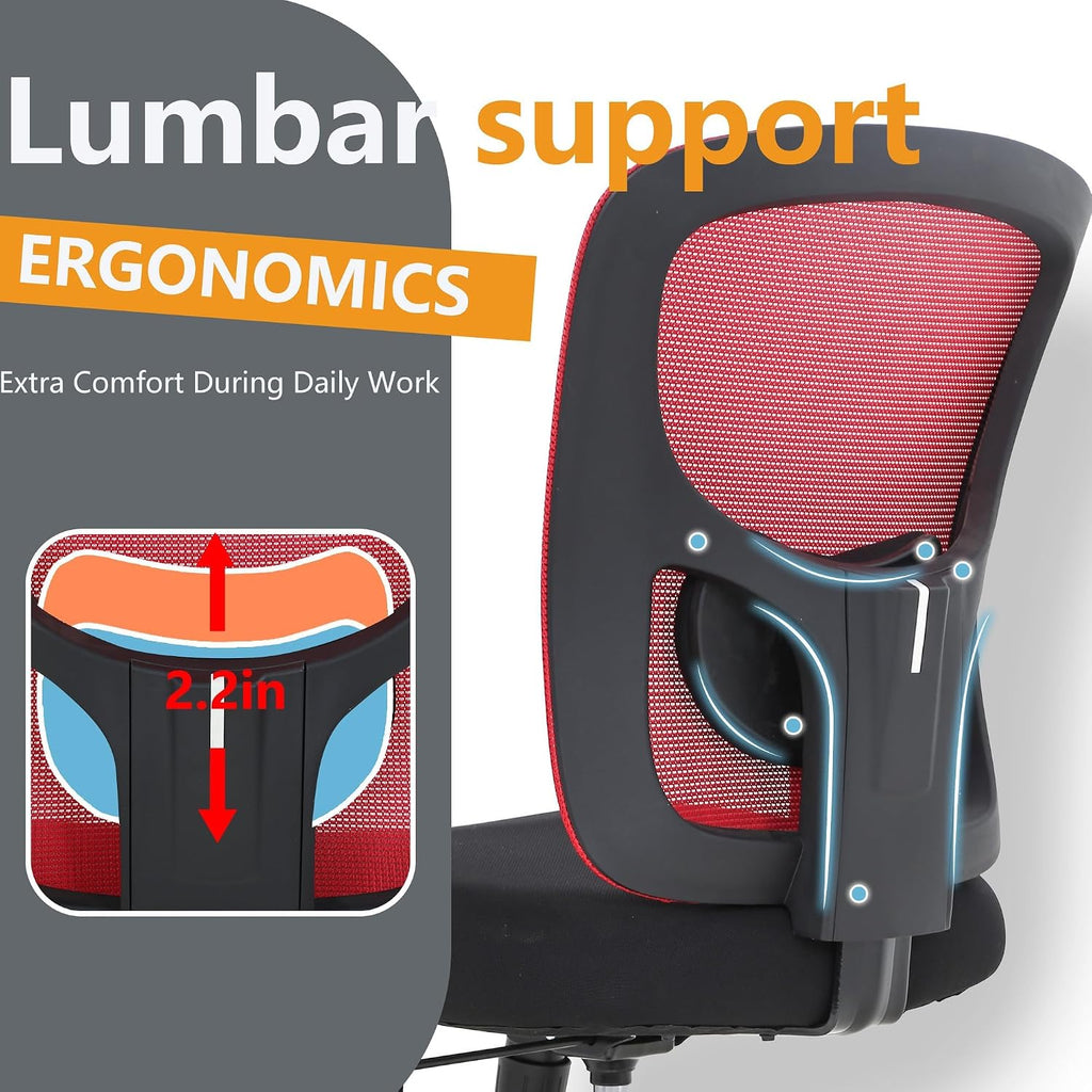 BestOffice Big & Tall Office Chair, 400 lb Capacity Mesh Desk Seating with Lumbar Support, Wide Seat, Adjustable Arms, Rolling Swivel High-Back Ergonomic Executive Task Model for Home Office, Red