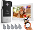 TMEZON 4-Wire 7 Inch Tuya 1080P WiFi Smart Video DoorPhone Intercom System with Wired Doorbell Password/Card Swipe Touchscreen