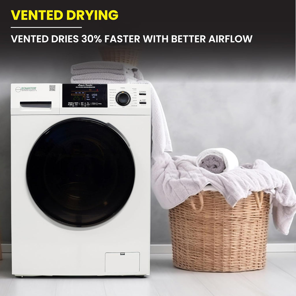 Equator All-in-One Washer Dryer VENTED-DRY 30% FASTER than Condense 15lb 110V in White