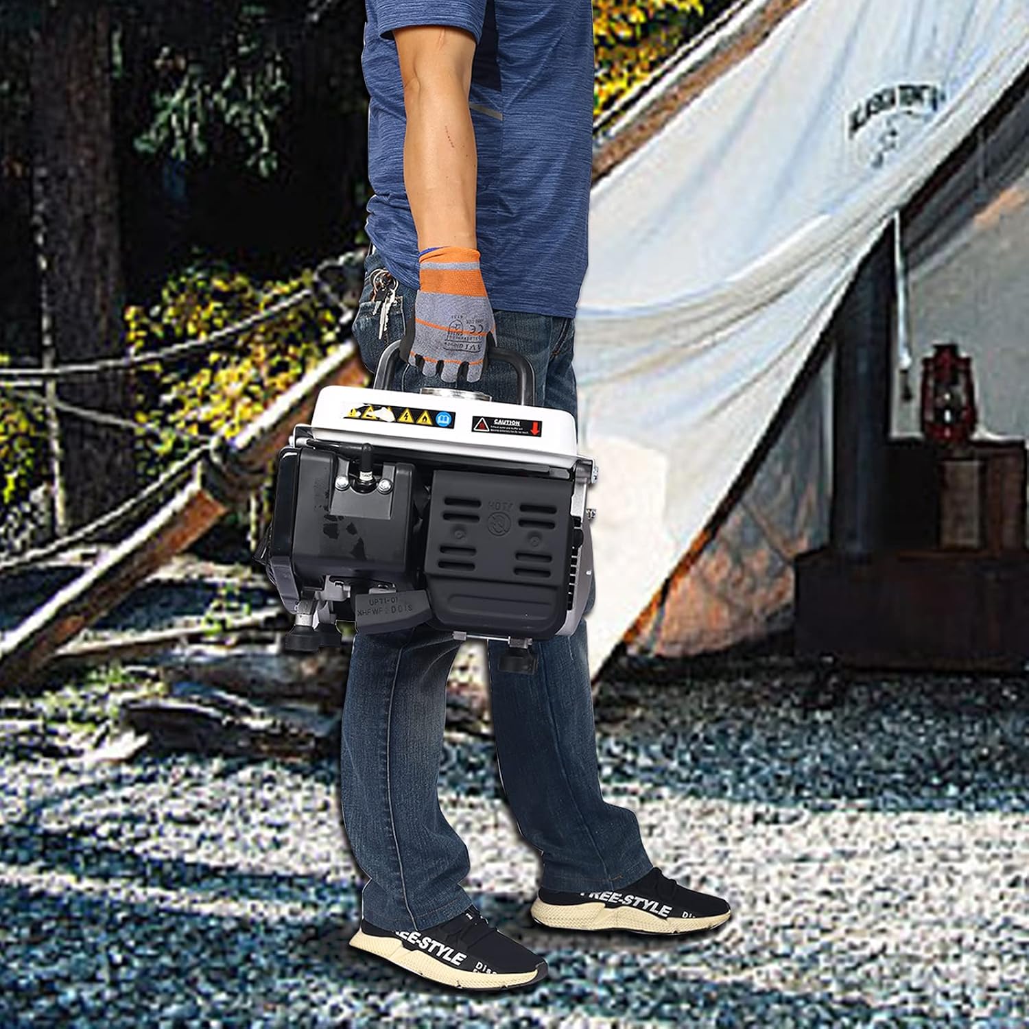900W Portable Gas Powered Generator, Low Noise Outdoor Generator with 1.1 Gal Fuel Tank, EPA Compliant, Compact Backup For Home Use Camping RV Emergency