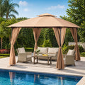LAUSAINT HOME 10x10 Patio Arc Gazebo Outdoor Canopy Tent with Curtains, Soft Top Party Shelter with Expansion Bolts and Wind-Resistant Ropes for Backyard, Garden, Lawn, Deck, Khaki
