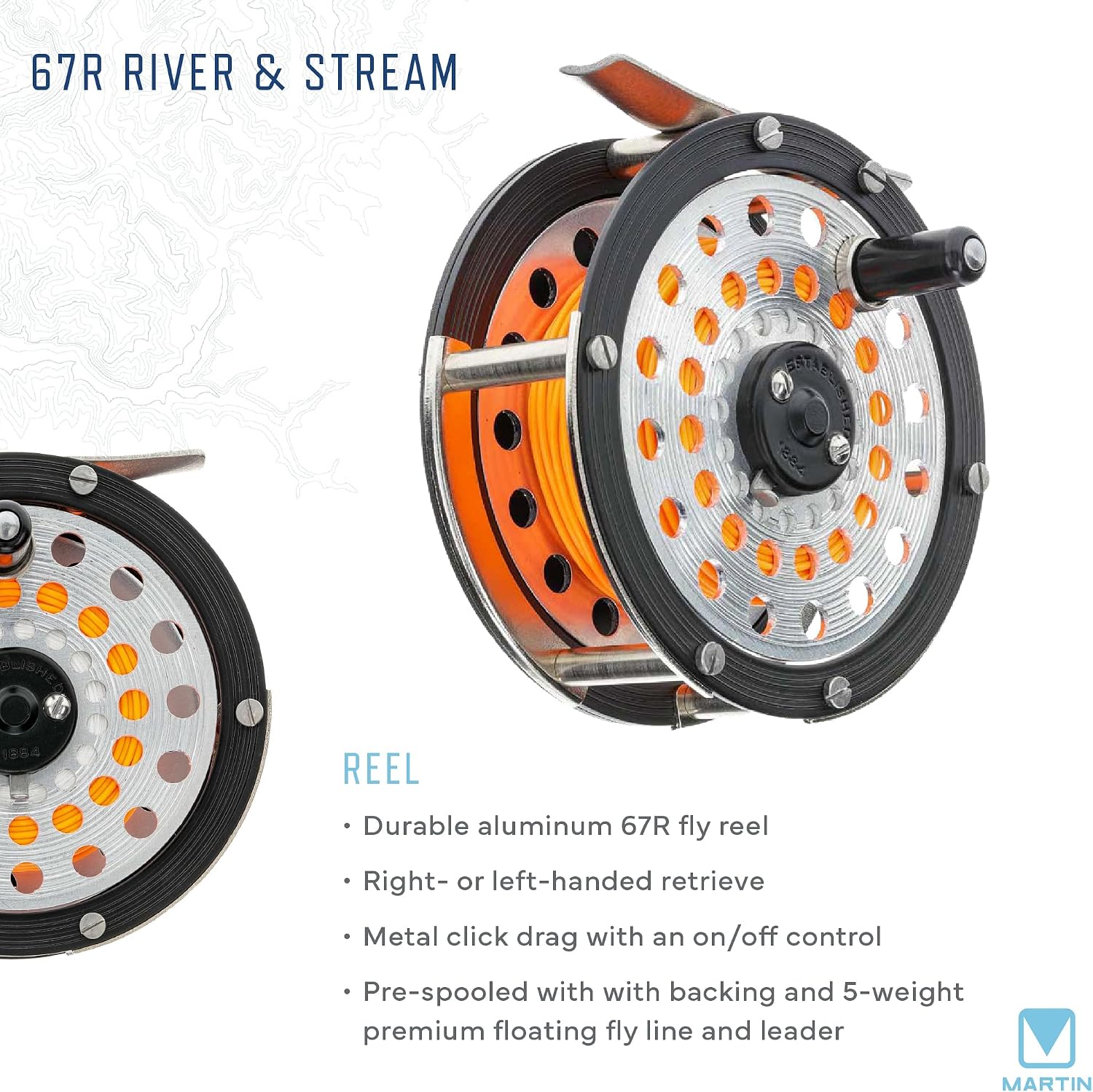 Martin 67R River|Stream Fly Fishing Rod and Reel Combo Kit, 4/6-Weight, 8-Foot 6-Inch, 4-Piece Rod, Moderate Action, Single Action Reel, 6-Weight Floating Line, Fly Assortment, Travel Case, Brown