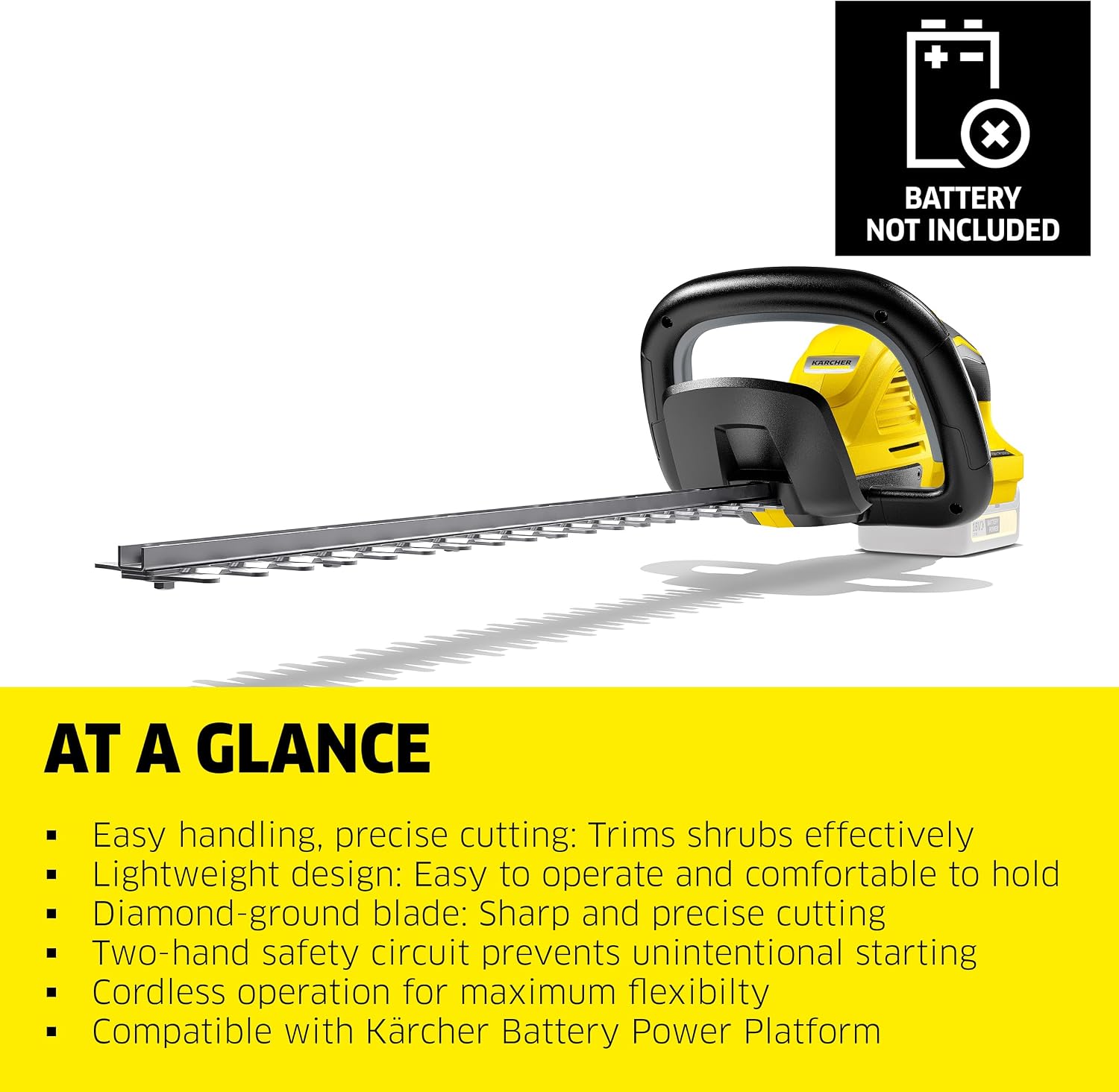 Kärcher HGE 18-45, Cordless Hedge Trimmer, with Rotating Handle and Diamond-Ground Blade - 17' Cutting Length - Tool Only