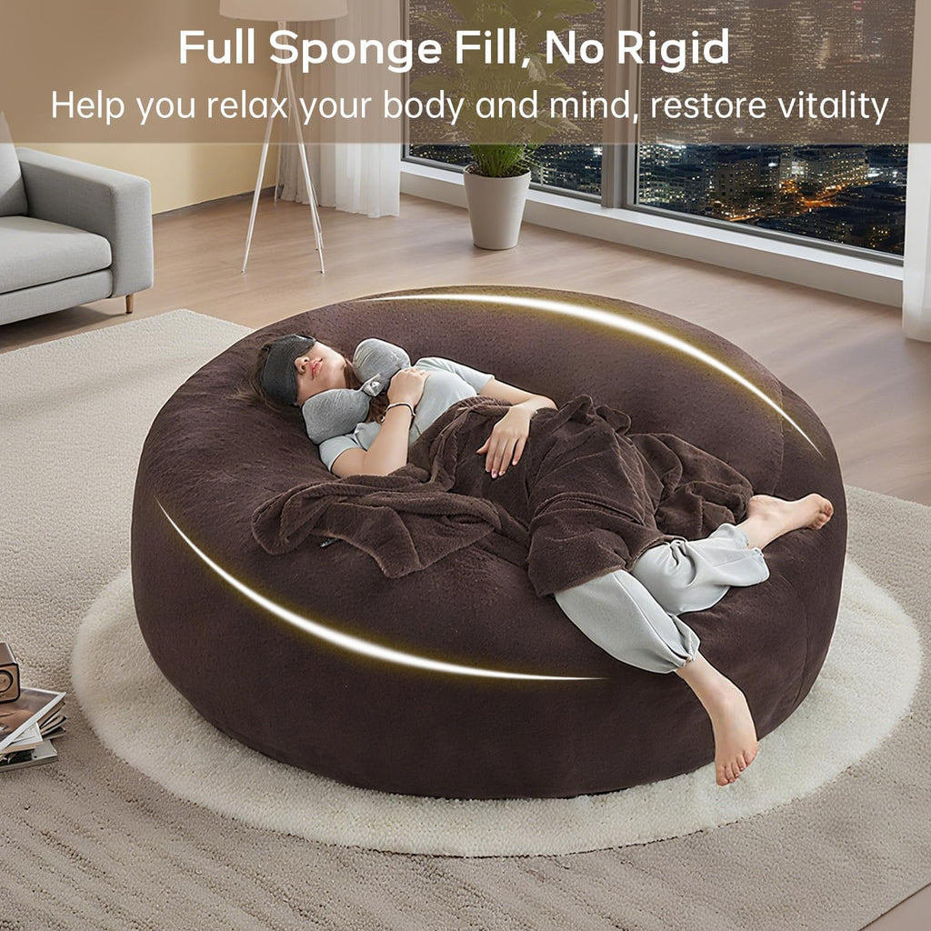 6FT,oversized bean bag chairs for adults，bean bag chair with filler included，Giant bean bag chair covered with flannel cover, living room furniture, suitable for bedroom and dormitory. (Brown, 6 Foot)