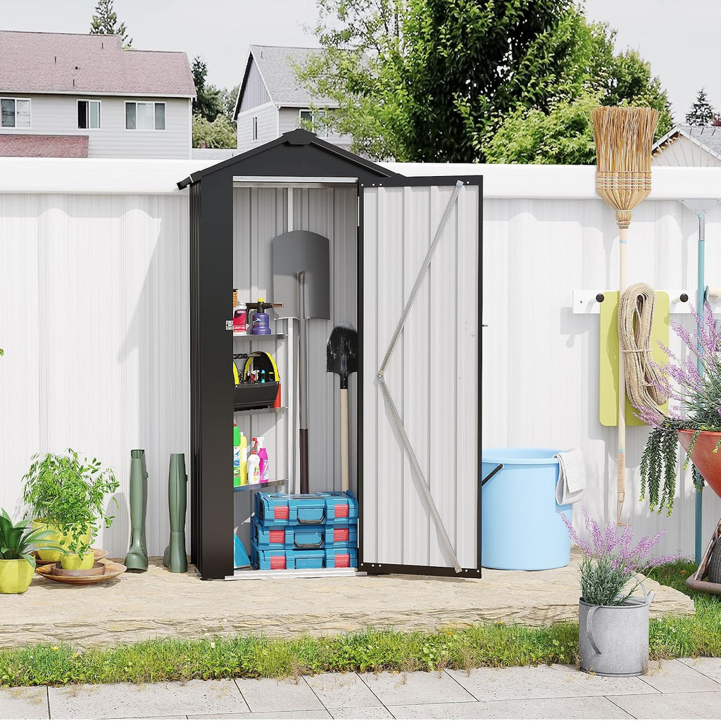 Outdoor Storage Shed, Metal Garden Tool Shed with a Solid Lock System, Outdoor Door Storage Cabinet for Patio, Garage, Poolside, Bikes, and Garden