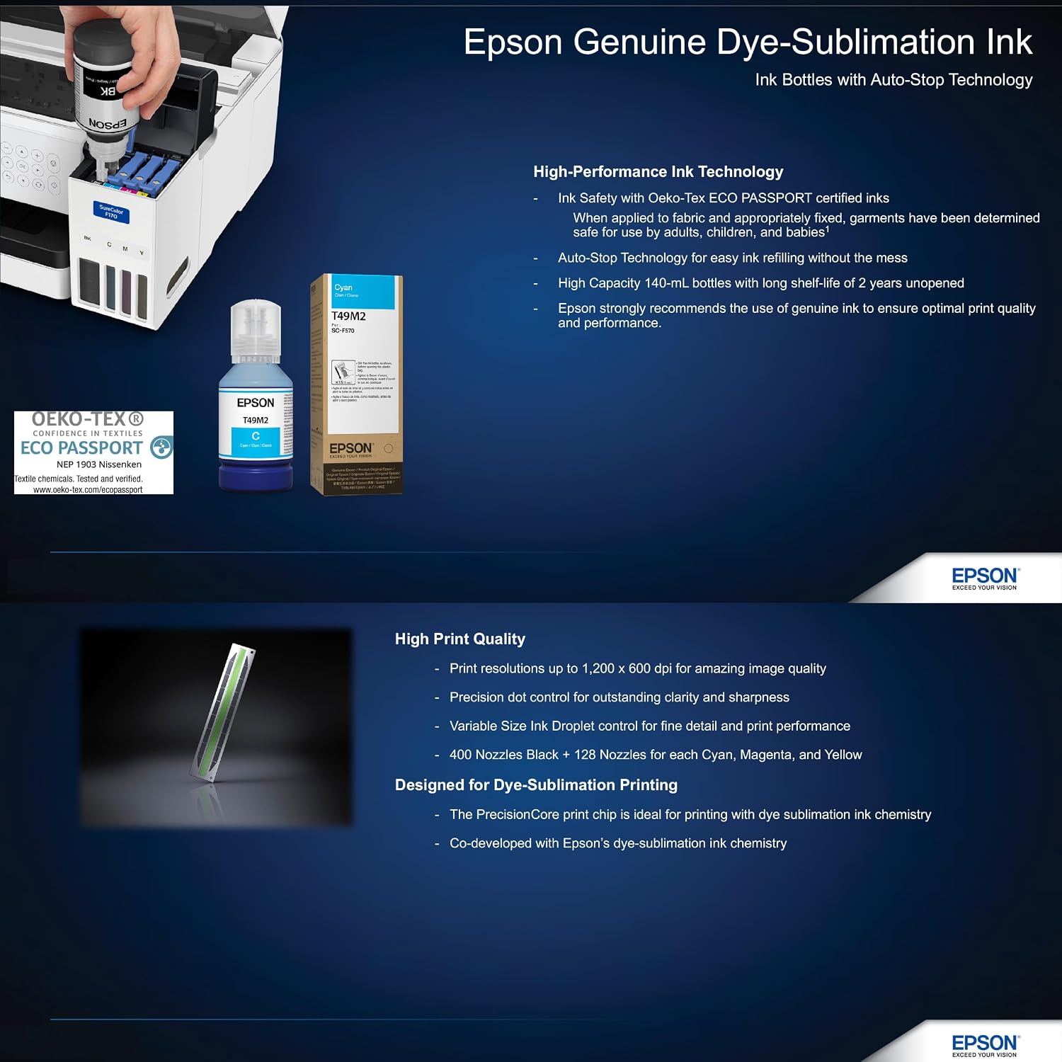 Epson SureColor F170 Dye-Sublimation Printer – Compact 8.5' x 11' Format – Includes Genuine Epson Ink, User Guide & Power Cable – Original OEM Product with Full Manufacturer Support