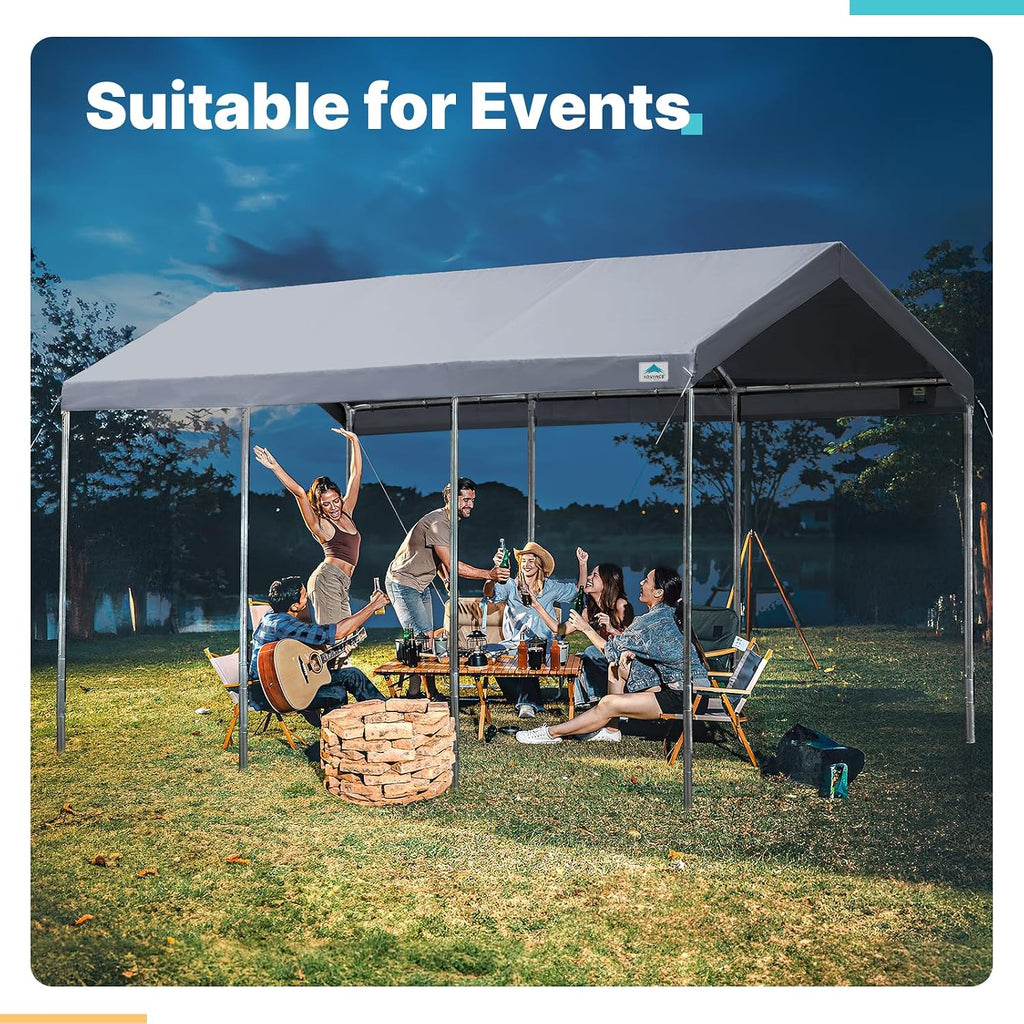 ADVANCE OUTDOOR 10x20 ft Heavy Duty Carport, Adjustable Height Garage Car Canopy Party Tent Boat Shelter, Gray