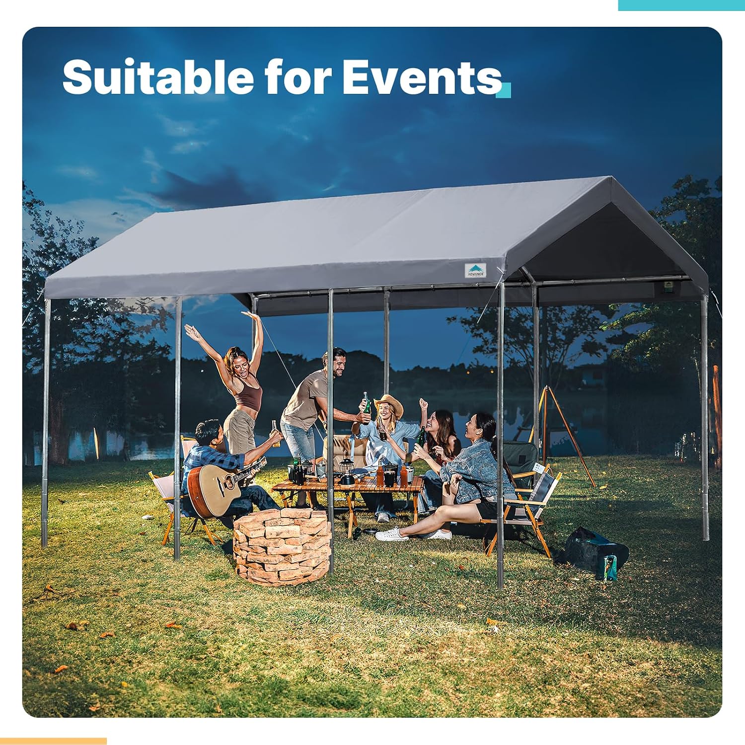 ADVANCE OUTDOOR 10x20 ft Heavy Duty Carport, Adjustable Height Garage Car Canopy Party Tent Boat Shelter, Gray
