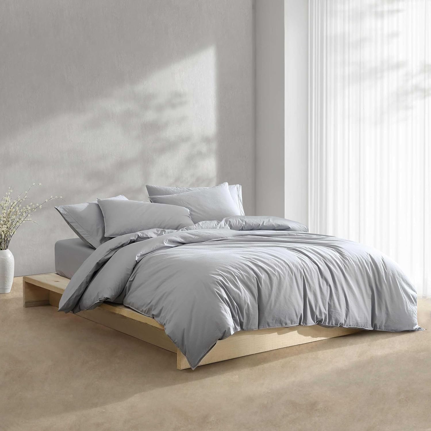 Calvin Klein - Queen Comforter Set, Modern Cotton Washed Percale Bedding with Matching Shams, Oeko-Tex Certified (Washed Percale Steel Blue, Queen)