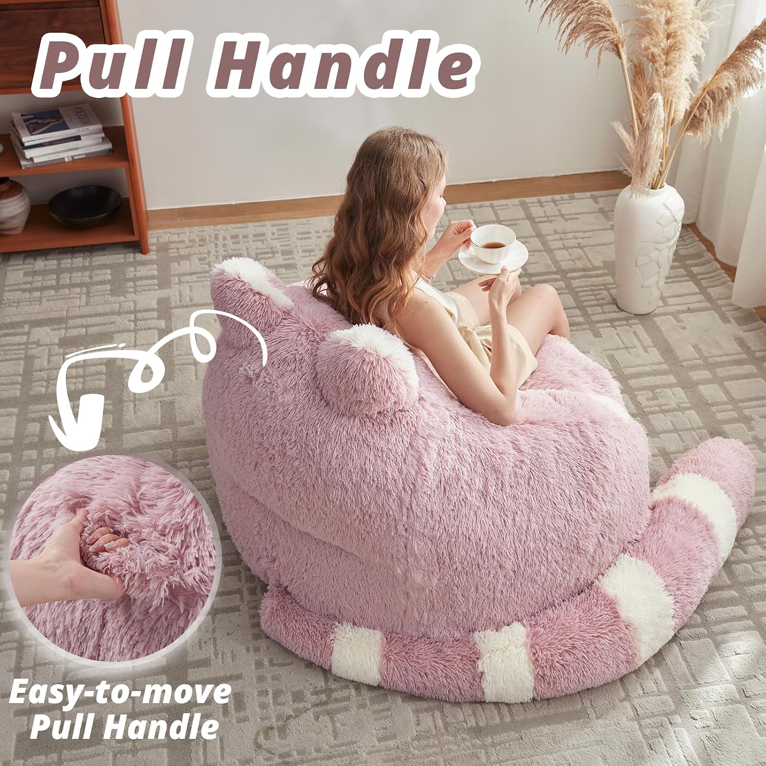 EBENCHICO Giant Bean Bag Chairs for Adults Teens, Plush Beanbag Chair with Filler Comfy Faux Fur Fluffy Bean Bag Sofa Couch for Reading Sleeping