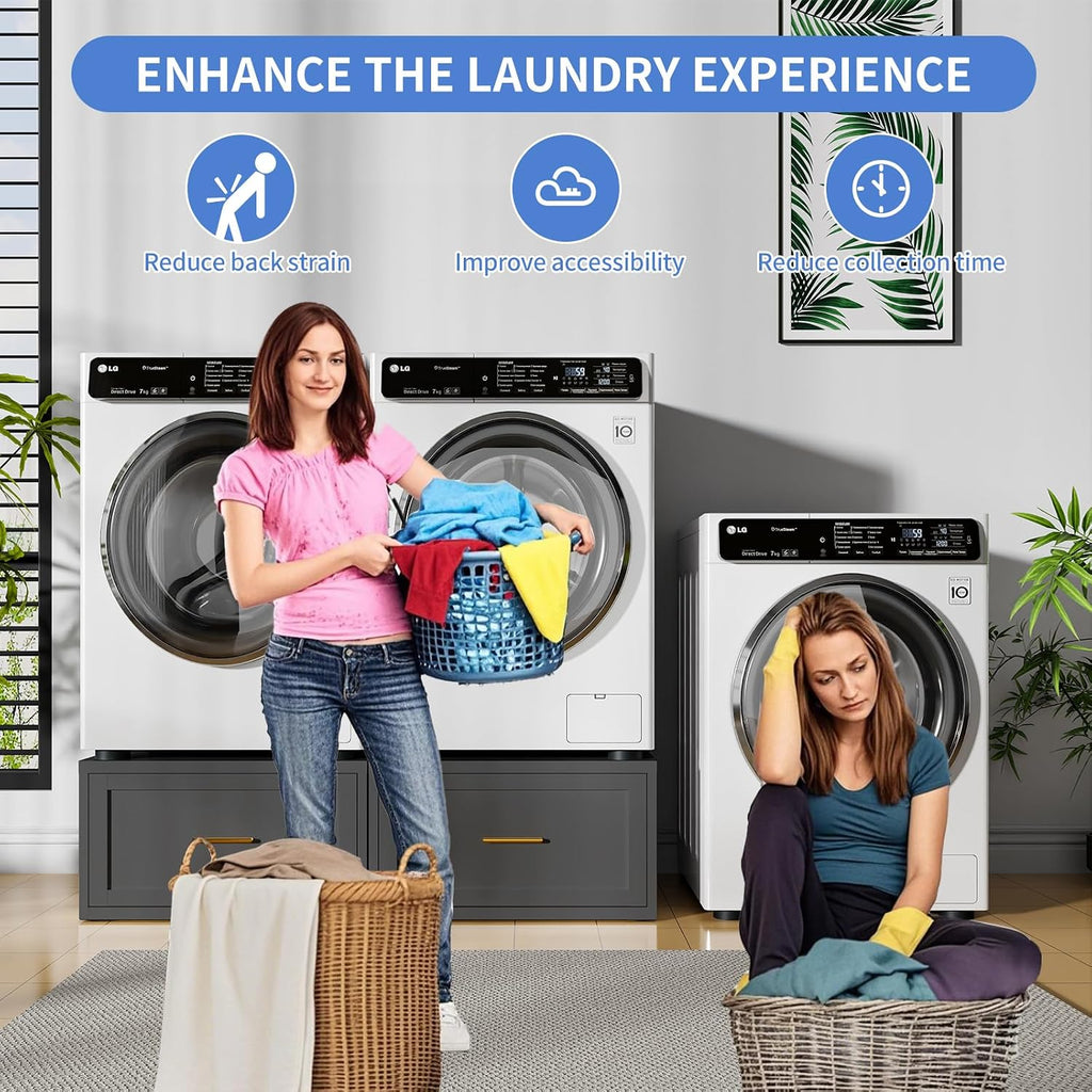 2 Pack Metal Washer and Dryer Pedestals, 28' W Heavy Duty Washer Dryer Pedestal, 16' H Washer Pedestal with Drawer, 440LBS Universal Laundry Pedestal for Washer and Dryer (2pack-Black)