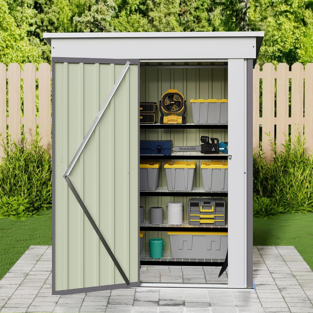 JUMMICO Metal Outdoor Storage Shed 5 x 3 FT Metal Shed with Lockable Door,Waterproof Garden Tool Shed Storage House for Backyard Patio Lawn,Grey