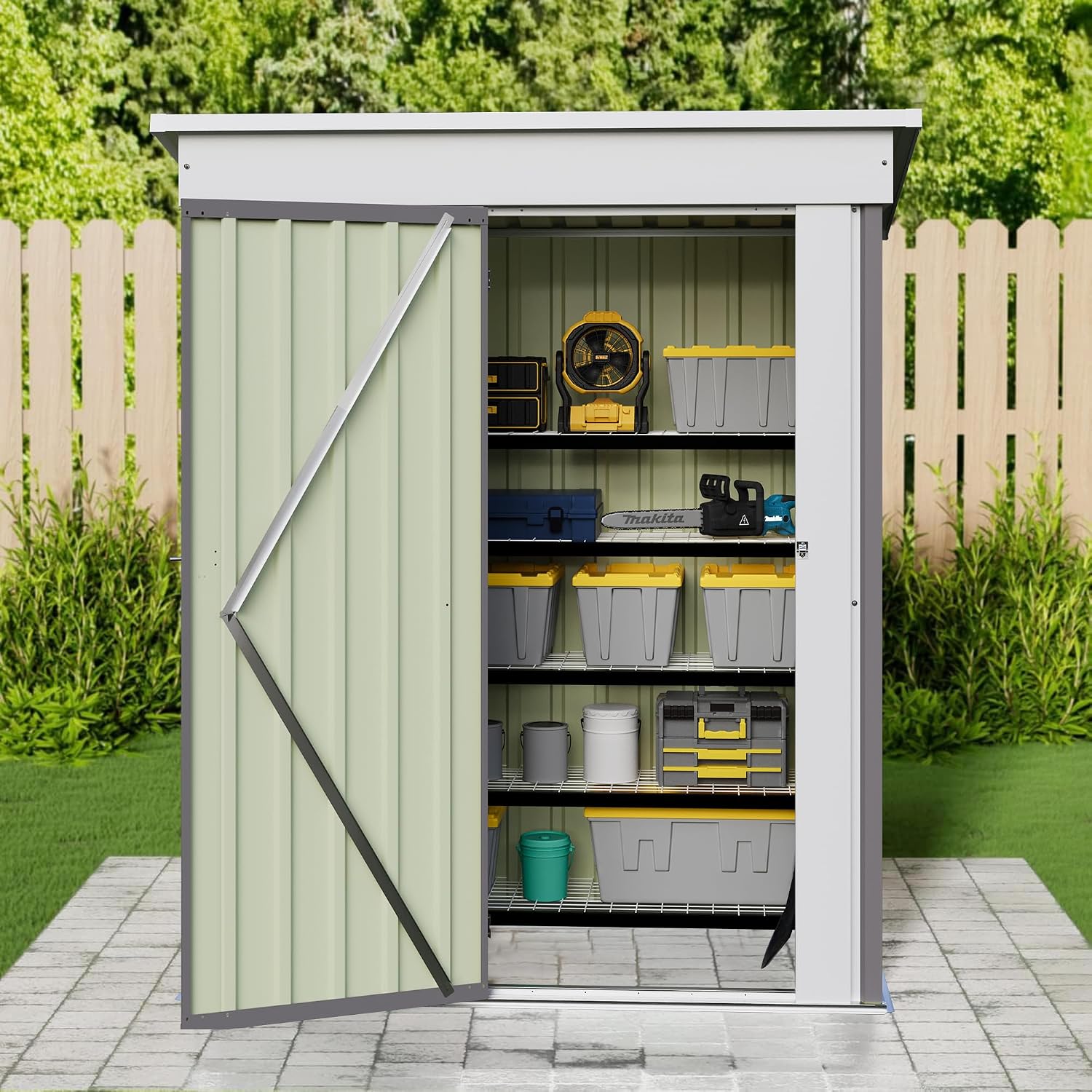 JUMMICO Metal Outdoor Storage Shed 5 x 3 FT Metal Shed with Lockable Door,Waterproof Garden Tool Shed Storage House for Backyard Patio Lawn,Grey