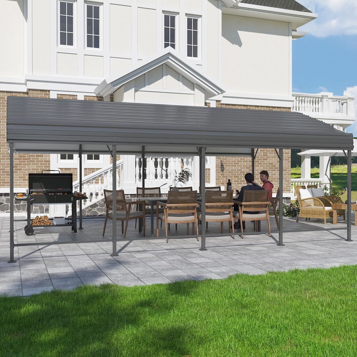 AIRWIRE 12x20 Metal Carport Canopy with Enhanced Base, Heavy Duty Car Port Garage, Outdoor Galvanized Car Shelter for Car, Boats and Truck