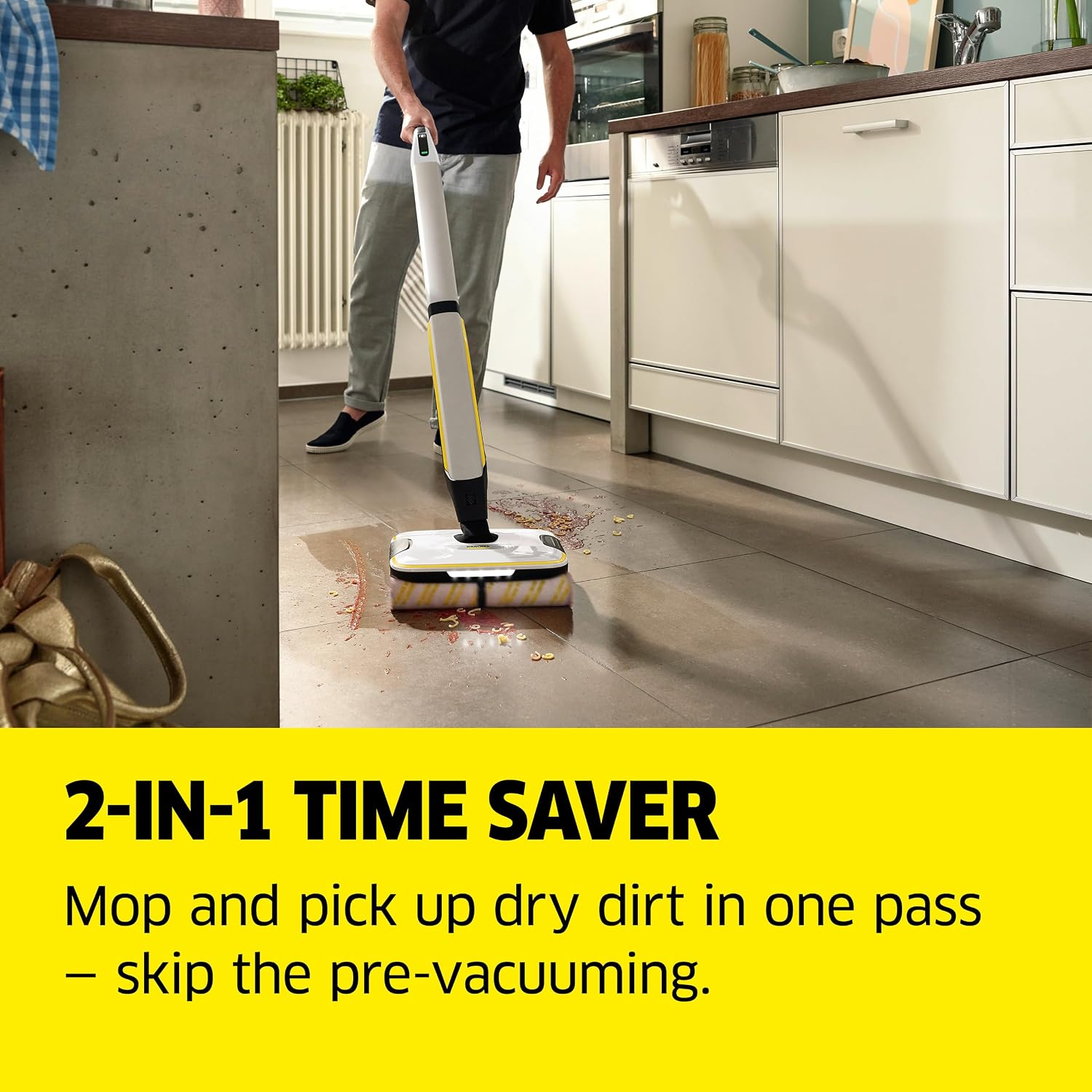 Kärcher FC 7 Cordless All-in-One Hard Floor Cleaner with 4-Roller Technology for Simultaneous Wet and Dry Debris Removal