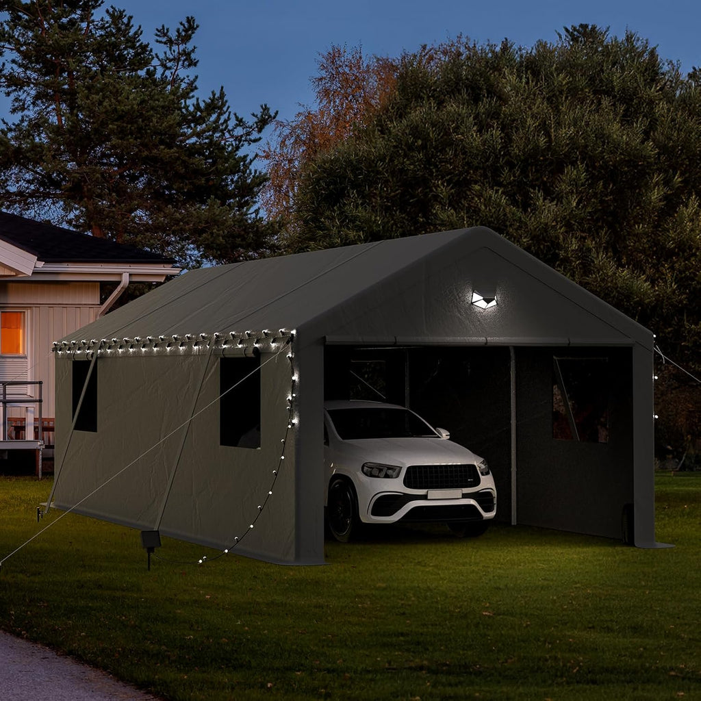 Carports Canopy Heavy Duty, Portable Garage with Sidewalls (13x25, Grey)