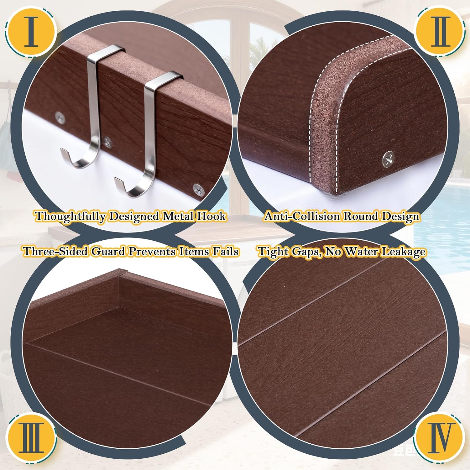 HDPE Washer Dryer Countertop, 54' x 27' Laundry Countertop with 2 Hooks & Non-Slip Pads, Washer and Dryer Topper for Laundry Room Organization, No-Installation(Brown)