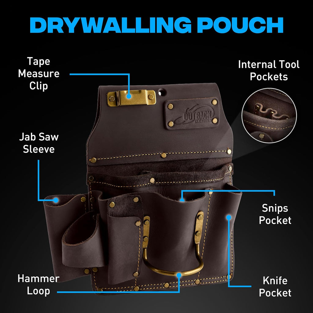 Ox Pro Drywall Tool Belt with Padded Suspenders - 22-Pocket Leather Pouches - Small Made of Oil-Tanned Leather with Double-Stitching and Steel Rivets - OX-P263805