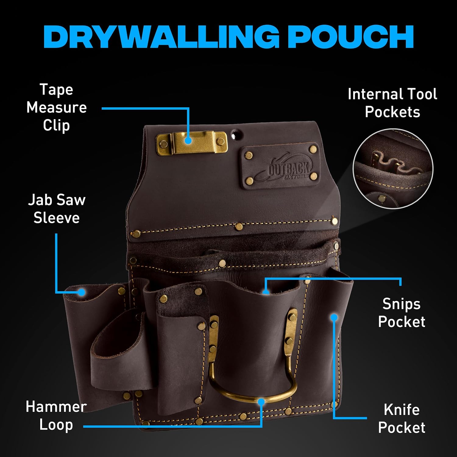 Ox Pro Drywall Tool Belt with Padded Suspenders - 22-Pocket Leather Pouches - Small Made of Oil-Tanned Leather with Double-Stitching and Steel Rivets - OX-P263805