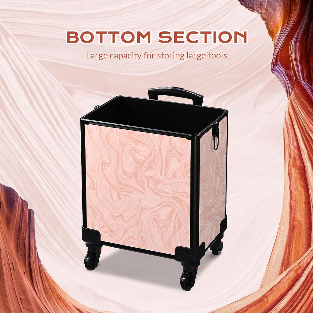 BYOOTIQUE Rolling Makeup Train Case Trolley w/Cube Case Cosmetic Organizer Pink