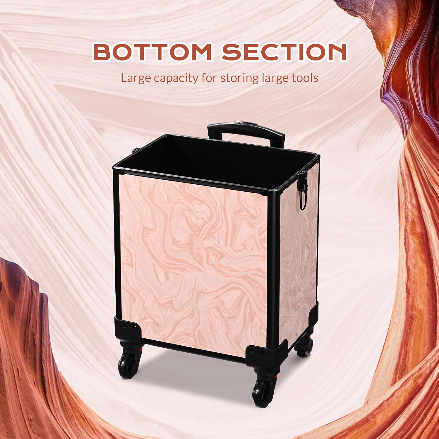 BYOOTIQUE Rolling Makeup Train Case Trolley w/Cube Case Cosmetic Organizer Pink