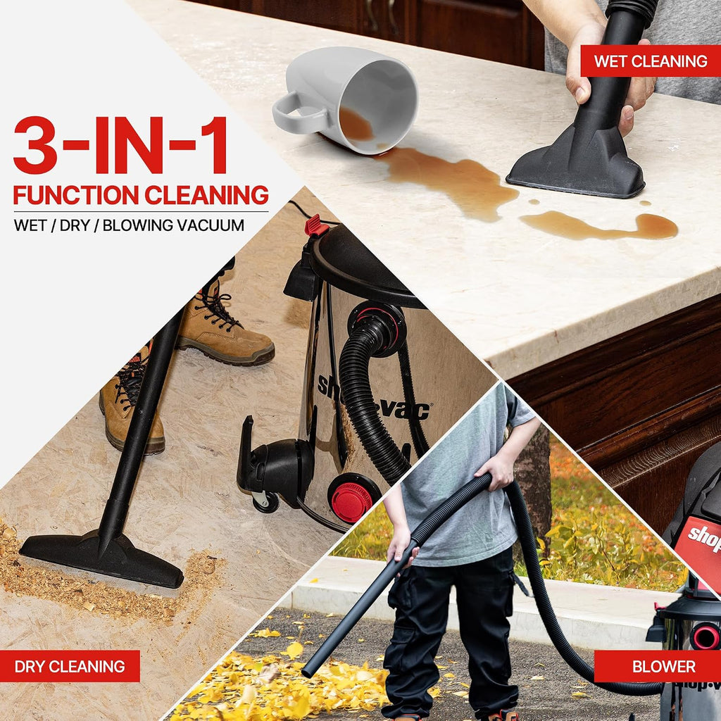 Shop-Vac 5761311 12-Gallon Wet/Dry Shop Vacuum, 6 Peak HP, 1.5 Inch Diameter x 7 Foot Hose, 20 Foot Cord, Ideal for Home, Garage, and Workshop Cleaning