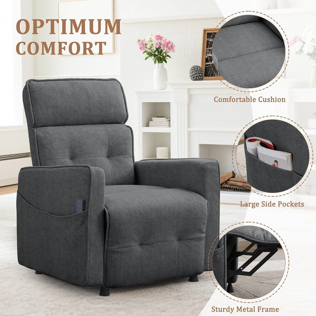 Korser Power Recliner Chair for Living Room, Electric Recliner Chairs for Adults, Comfy Recliners with Side Pockets & One-Touch Adjustment, Cashmere Reclining Chair for Reading, Bedroom, Lounge, Grey
