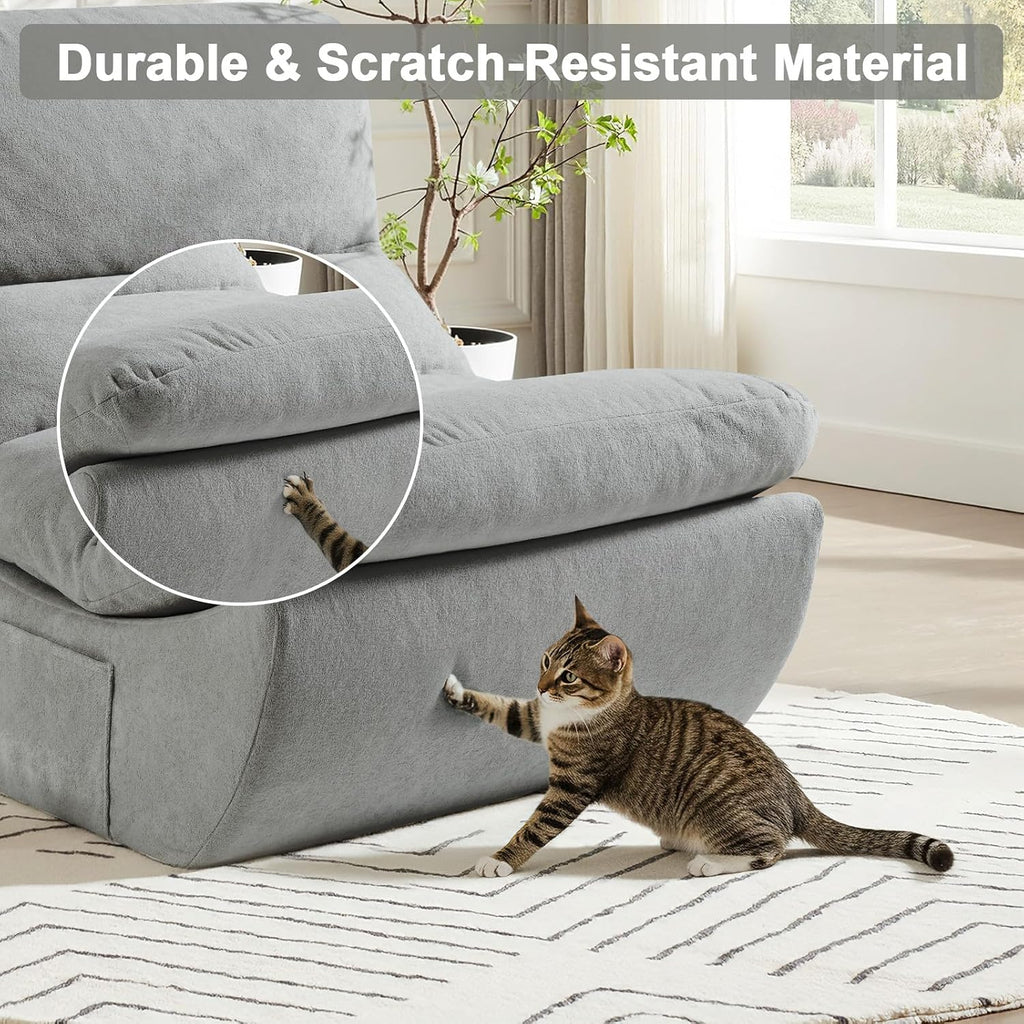 Set of 3 Giant Bean Bag Chairs for Adults, Boneless Lounge Chair, Togo Sofa, Fireside Chair, Anti Cat Scratch Fabric with Machine Washable, Single Sofa for Bedroom, Living Room, Reading Corner (Grey)