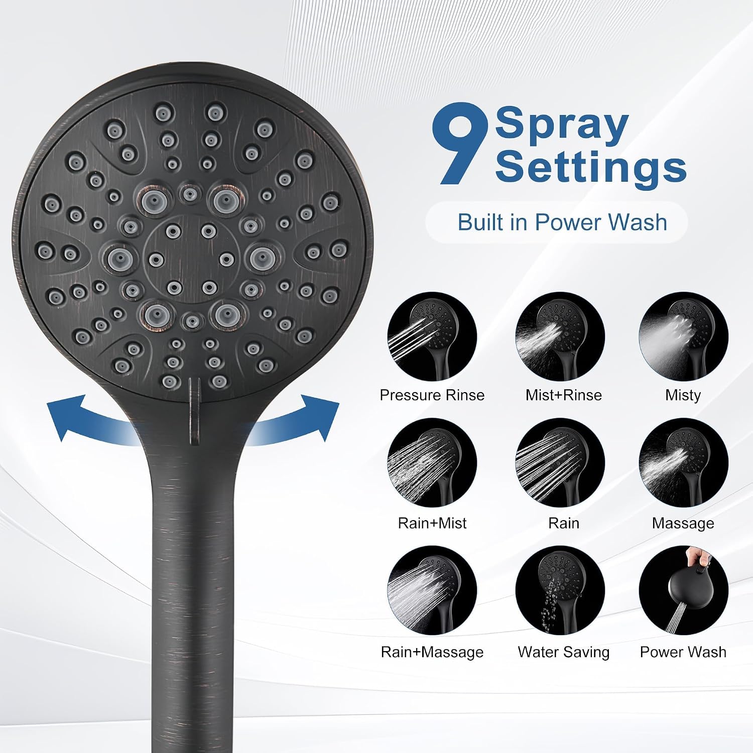 BRIGHT SHOWERS Rain Shower Head with Handheld Combo, Dual Shower System with Slide Bar, Adjustable Height, Brass Slide Bar & Diverter, 60 Inch Stainless Steel Hose, Oil Rubbed Bronze