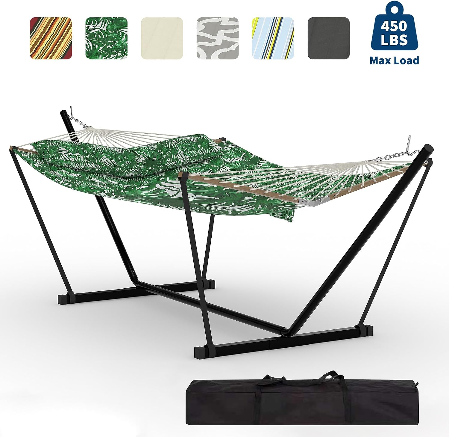 GarveeHome Portable 2 Person Double Hammock with Sturdy Heavy-Duty Steel Stand – 450LBS Max Load, Quick & Effortless Assembly, Perfect for Indoor Living, Yard, Patio & Camping Trips