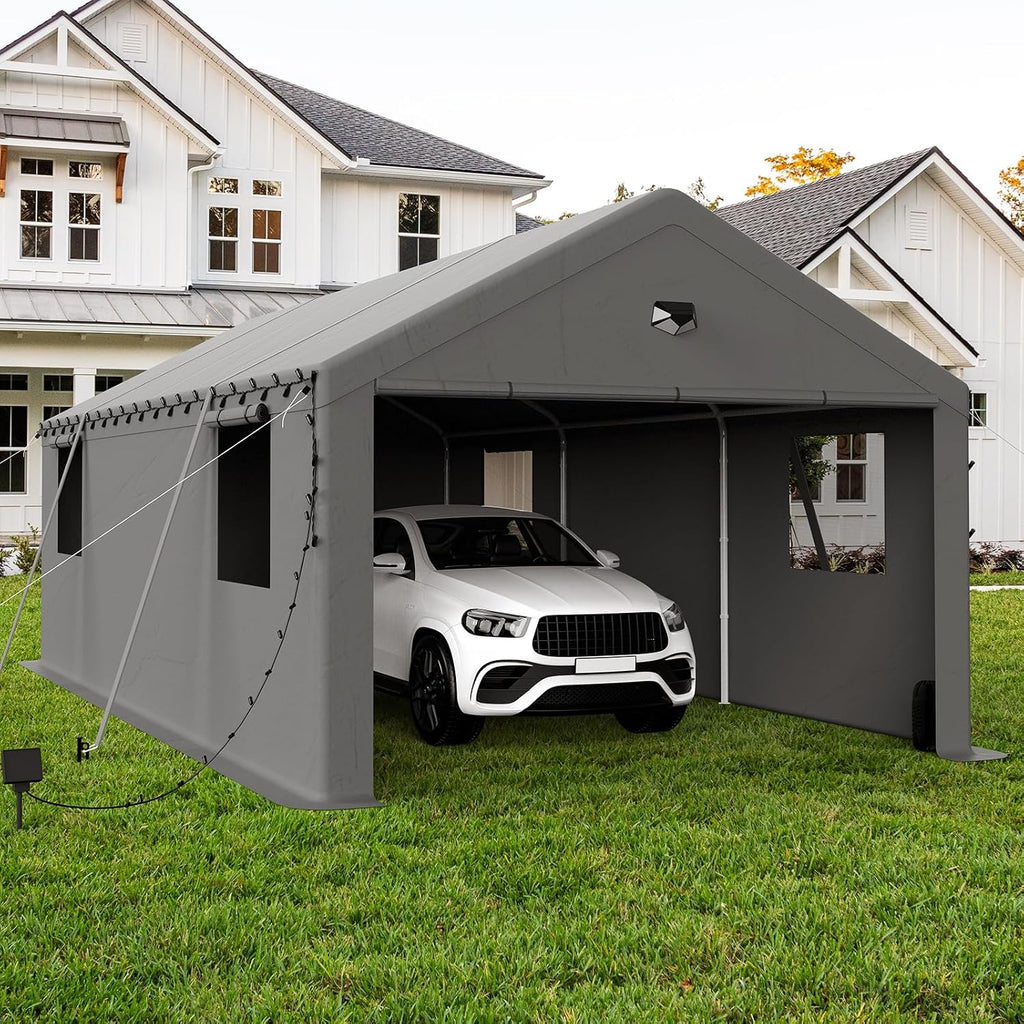 Carports Canopy Heavy Duty, Portable Garage with Sidewalls (13x25, Grey)