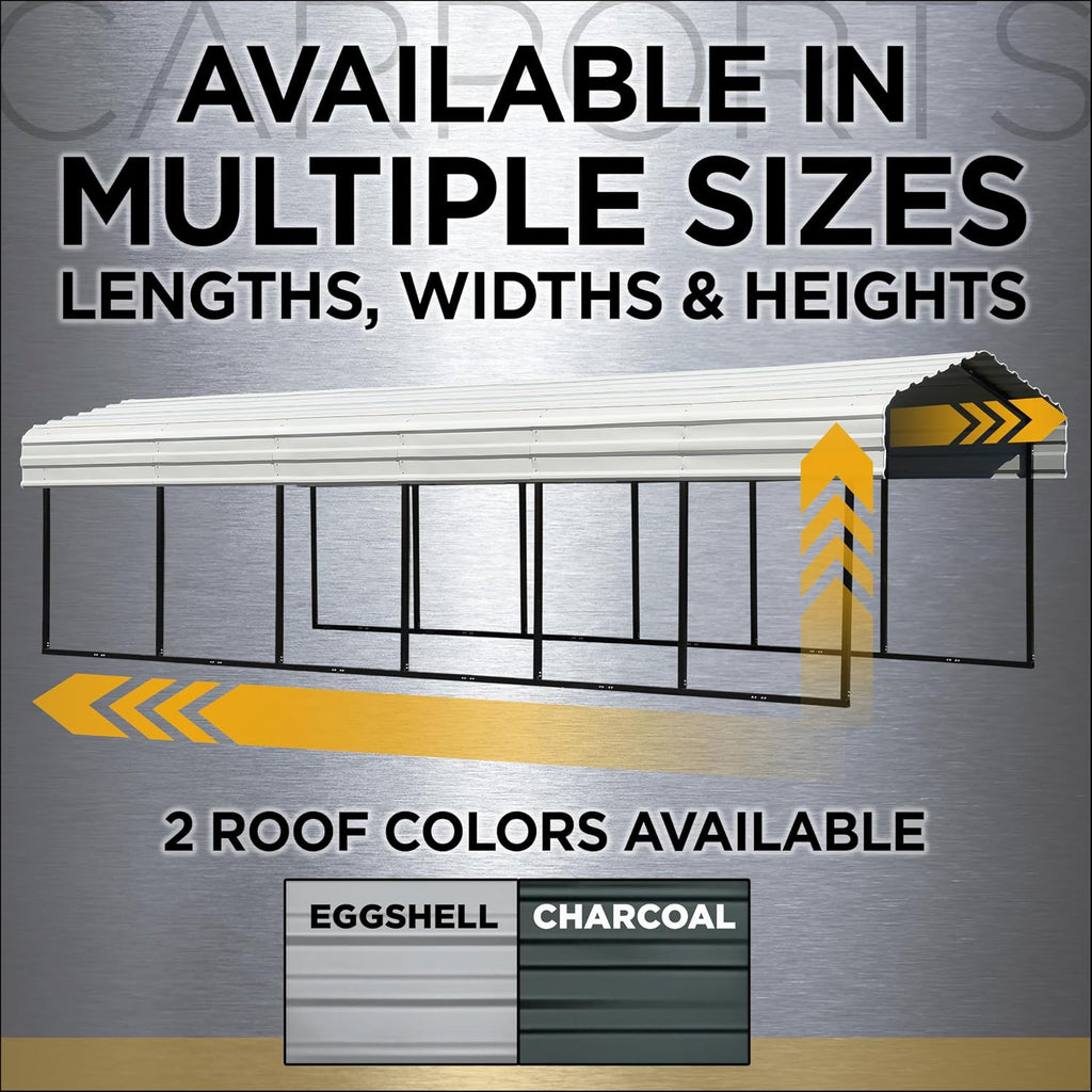 Arrow Shed 12 x 20 x 7-Foot Heavy Duty Galvanized Steel Metal Multi-Use Shelter, Shade, Carport, 12' x 20' x 7', Charcoal color