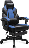 Gaming Chair with Footrest, Video Game Chair for Adults Ergonomic Big and Tall Computer Chair with Massage Lumbar, Height Adjustable, 360° Swivel Seat and Headrest (Blue)