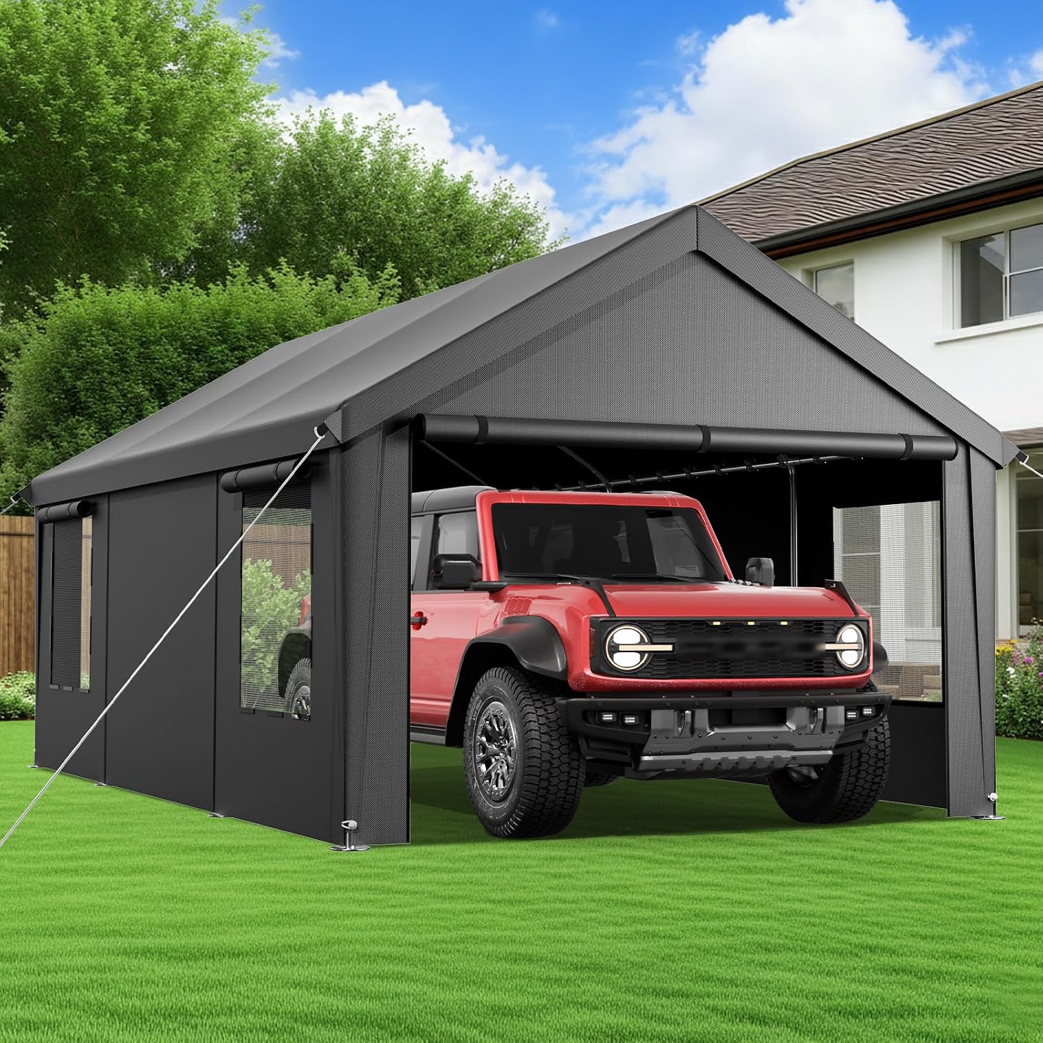 Velway Carport 12x20ft Heavy-Duty Canopy - Portable Garage Metal Carport Featuring Galvanized Frame Waterproof & UV-Protected Tarp with Removable Sidewalls & Doors for Car, Truck, Boat