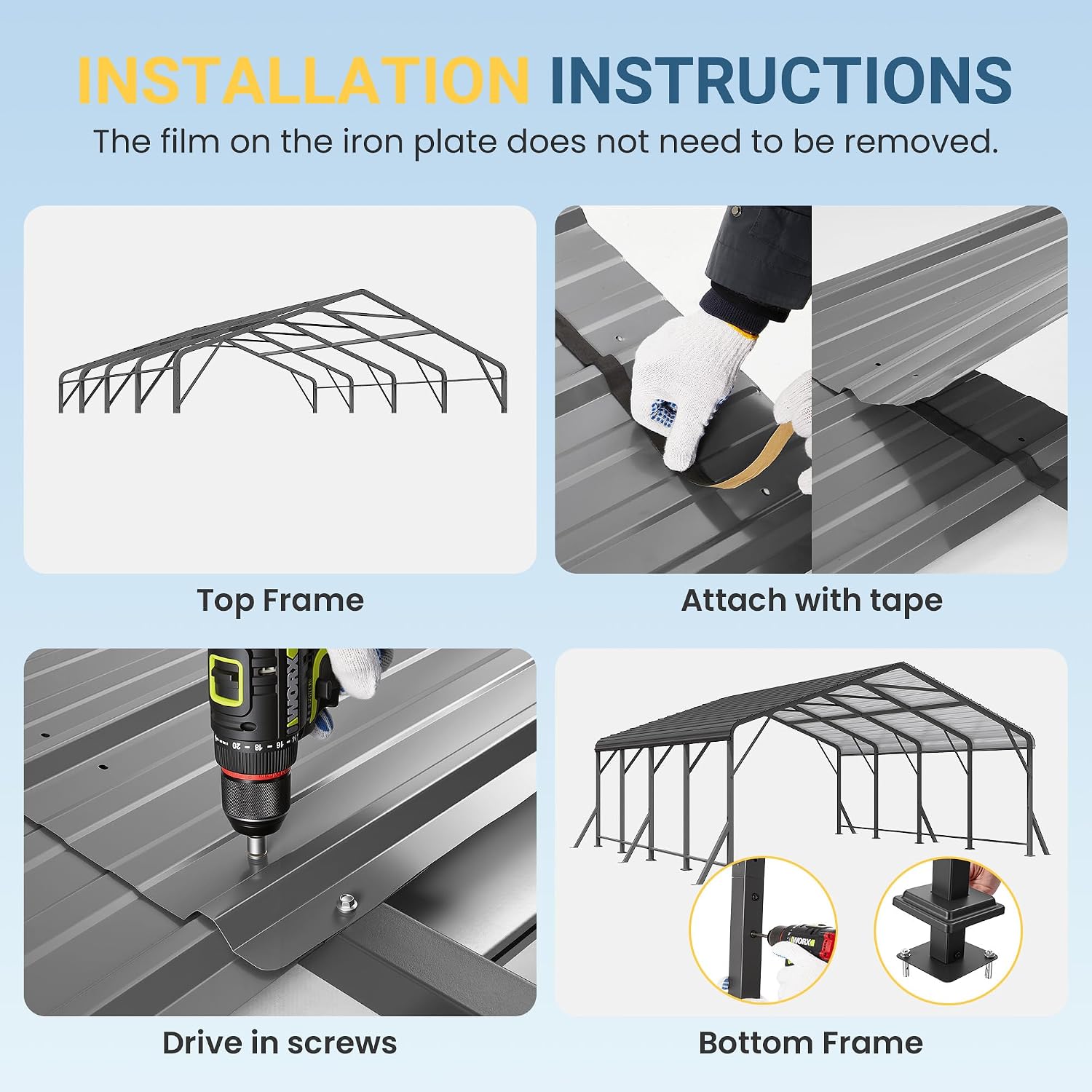 20x20 FT Metal Carport with Updated Roof & Enhanced Base, Heavy Duty Canopy Carport Garage, Vertaile for Car, Truck, Boat, Tractors, Party, Grey