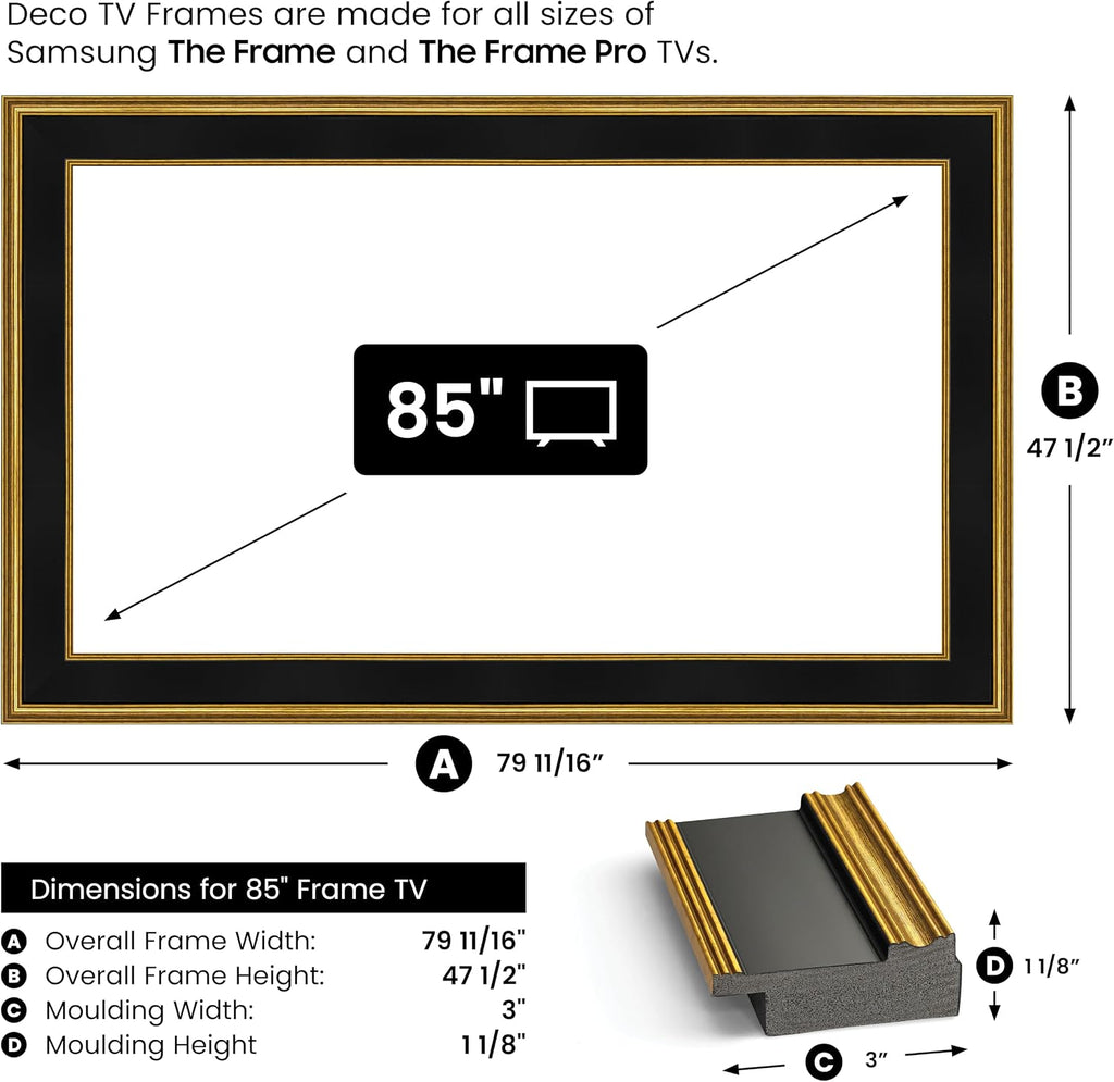 Antique Gold & Black 85' Premiere Deco TV Frame - Compatible ONLY with Samsung The Frame TV and Pro TVs (Fits 2021-2026, LS03A, LS03B,LS03C,LS03D,LS03FA,LS03FW)