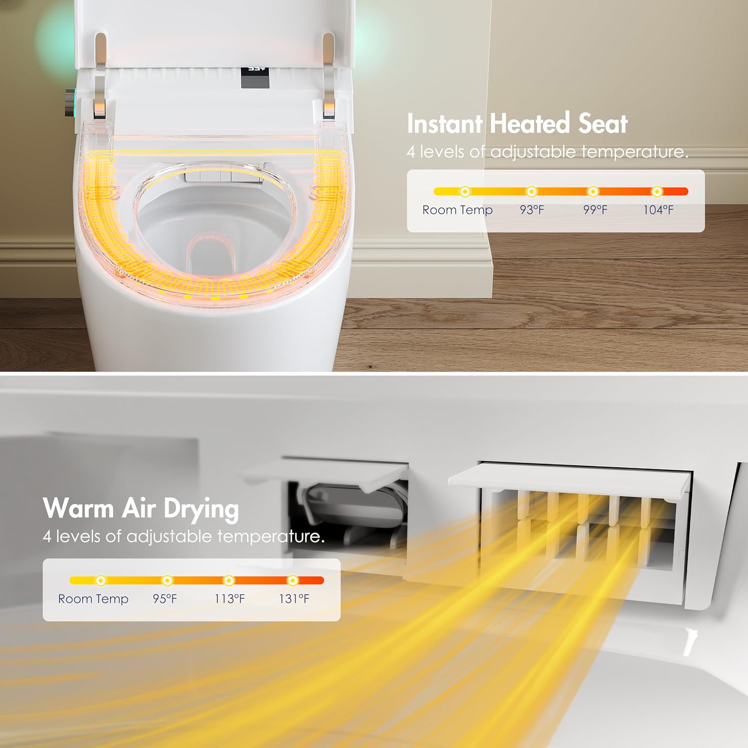 Smart Toilet, Eridanus One Piece Bidet Toilet for Bathrooms, Foot-Sensor, Off-Seat Auto Flush, Adjustable Warm Water Sprayer, Air Dryer, Elongated Heated Seat, Power-Assisted Flush